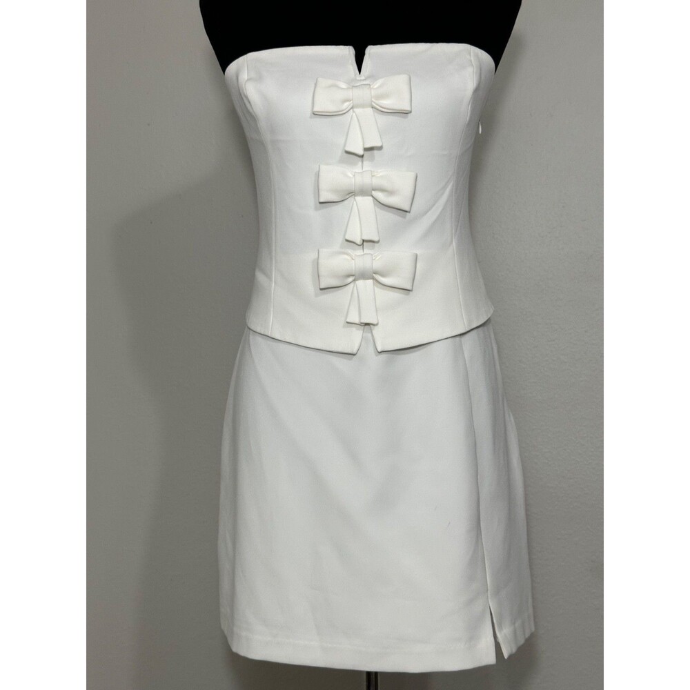 ASTR The Label White Strapless Bow Accent V-Neck Mini Cocktail Dress Size XL Fla